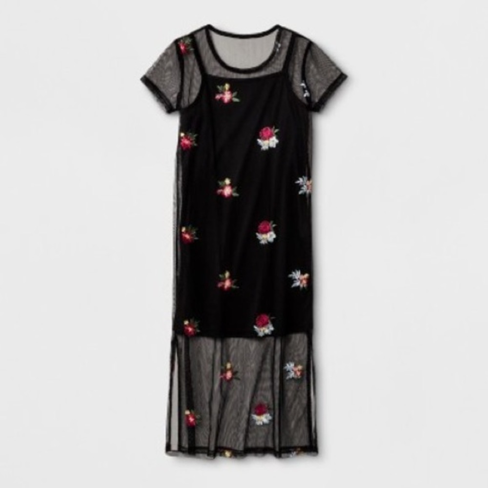 art class | black floral embroidered dress